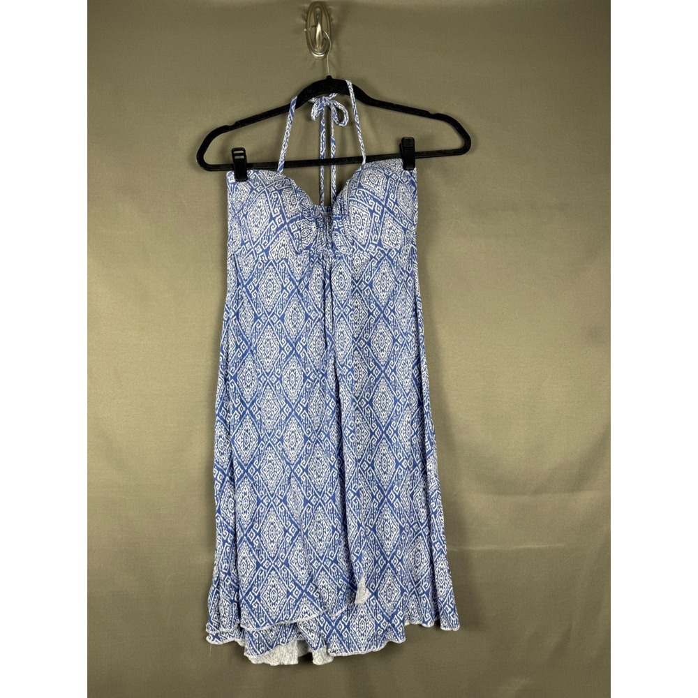 SKYE Halter Swim Cover Up Dress Womens Medium Blue White Geometric Ikat Diamond